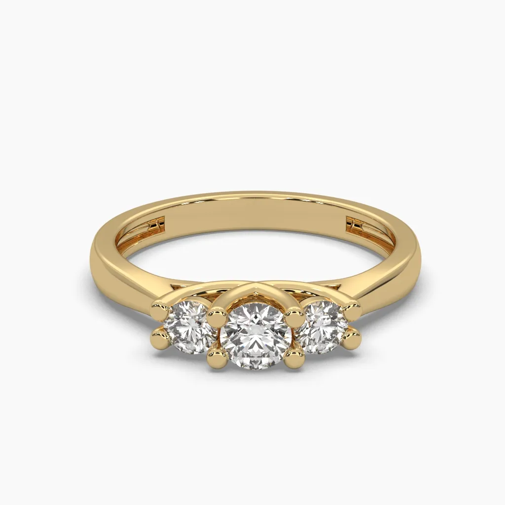 Anillo oro amarillo 14k con 1 circonia de 4mm y 2 circonias de 3mm