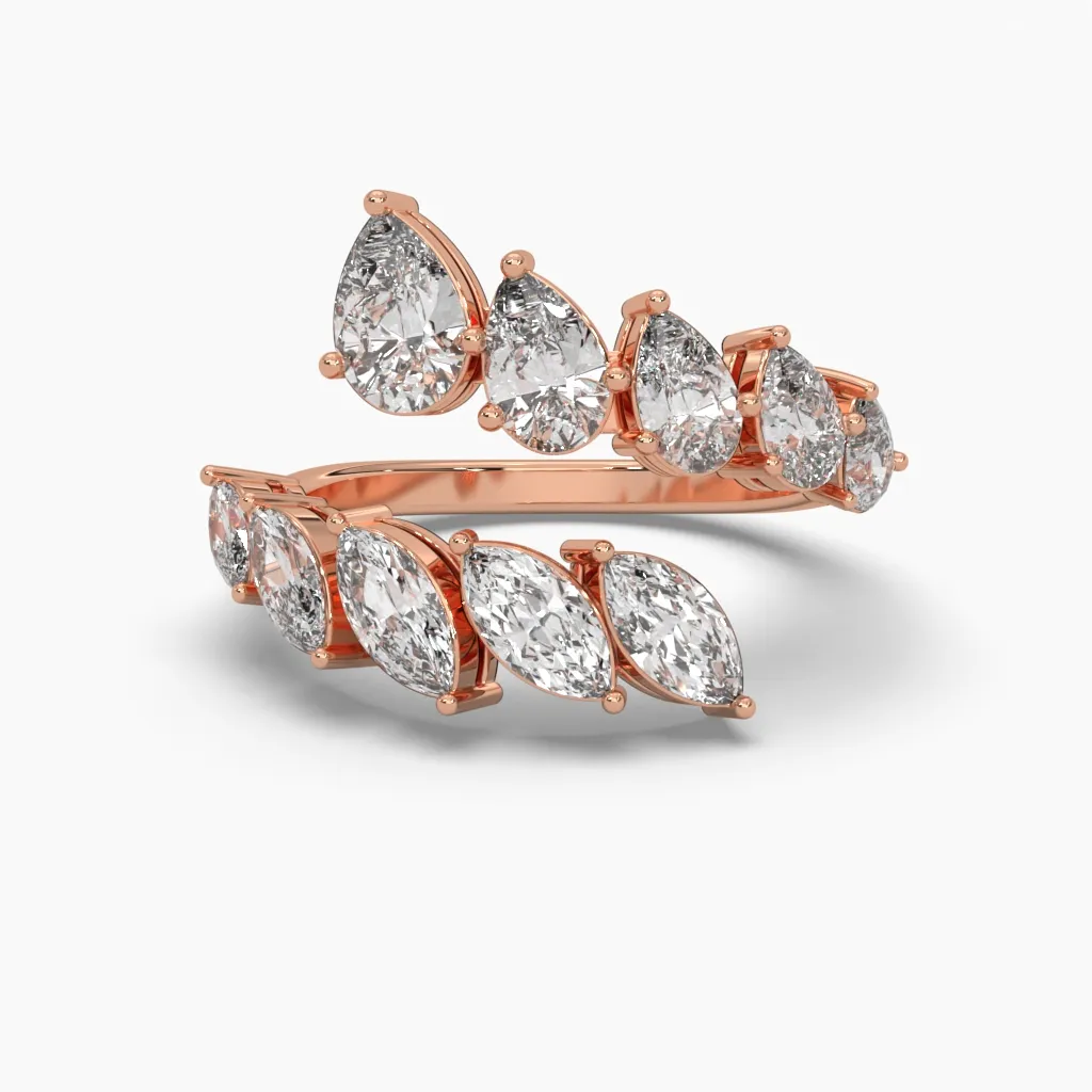 Anillo oro rosa 14k con circonias corte marquiz y gotas