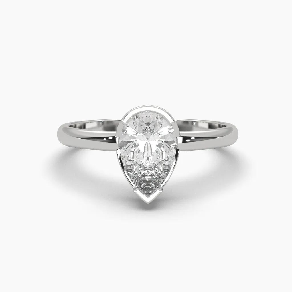 Anillo oro blanco 14k con circonia corte gota.