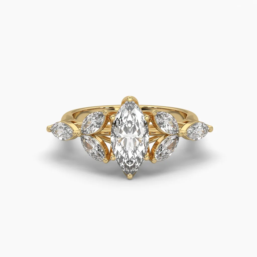 anillo oro amarillo 14k con circonias marquiz.