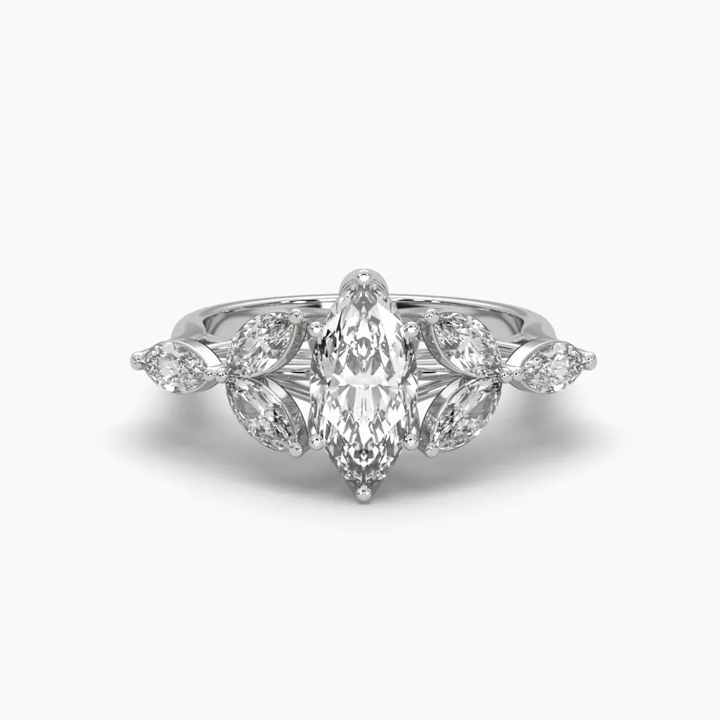 anillo oro blanco 14k con circonias marquiz.