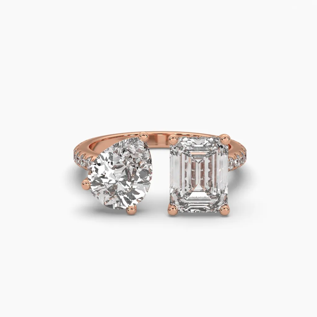 Anillo oro rosa 14k con circonia corte esmeralda y gota.